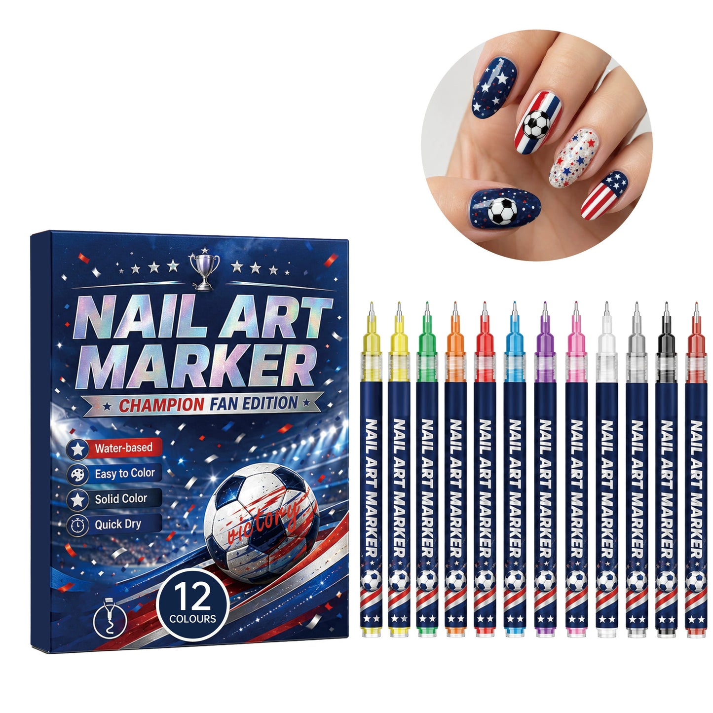Purvyo™ Football Fan Nail Art Pens Set – 12 Colors